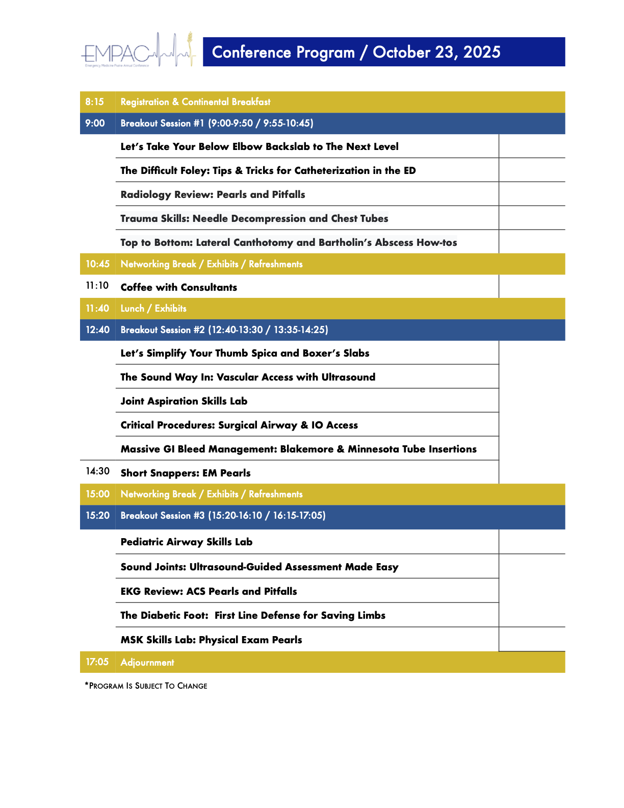 the EMPAC 2025 Schedule